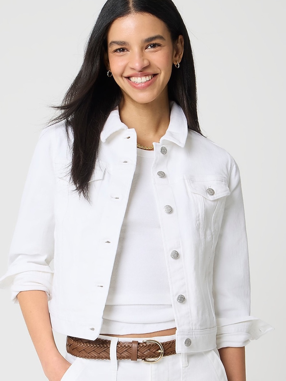 J.Crew White Denim Jacket Women’s XL Like New Classic Button Front